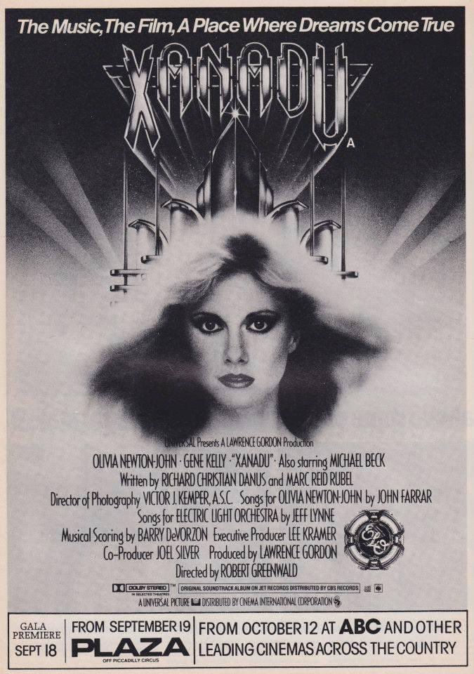 Forty-two years ago today, Xanadu received a UK Gala Premiere. #xanadu #XANADU #1980s #1980movie #1980sfilm #olivianewtonjohn #OliviaNewtonJohn #musical #musicalfilm