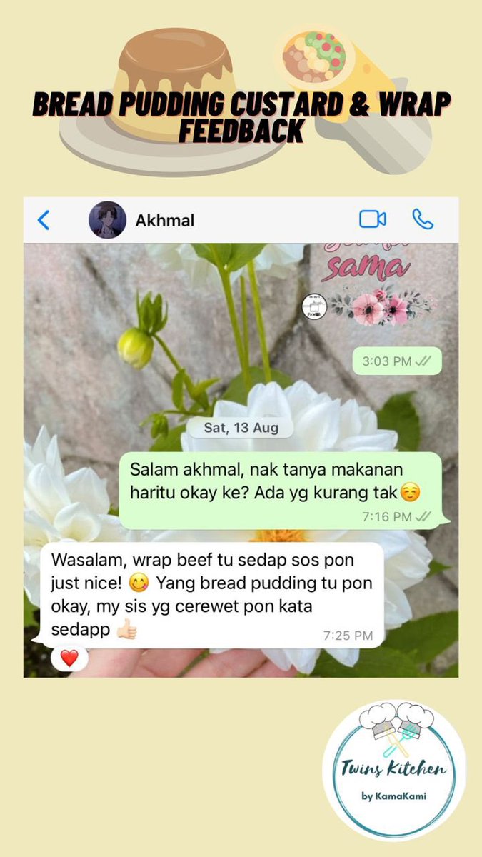 twinskitchen_'s tweet photo. Feedback from our beloved customers 😍🌟 
#twinskitchen_bykamakami 
#twinskitchenfeedback 
#breadpuddingcustard
#missionwrap
#vietnamesespringroll
#macaronicheese 
#jerukmanggaappleasamboi https://t.co/ujTEPfKuNW