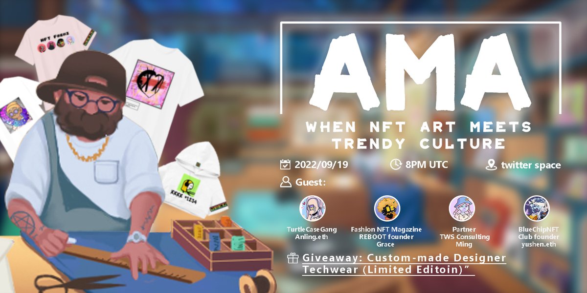 Encrypted_Hash's tweet photo. ❤️Our first AMA with @Zaki192431 @motherofqianbei @grace_ft17 

❤️Join us and talk about"nft fasion"

⏰8PM UTC 19th Sept.
🎁20% off +Custom-made Designer Techwear*1
✅Rt+like+Tag 2
✅Follow @Encrypted_Hash @likleos 

Set alarm⬇️
https://t.co/DMS2pQqntI https://t.co/lLpOR1J3qh