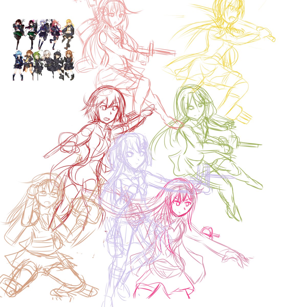 菊月(艦これ) ,如月(艦これ) ,望月(艦これ) ,長月(艦これ) ,皐月(艦これ) ,卯月(艦これ) 「睦月型でやりたいけど積み絵になってるやつ。どうすんだこれ。 」|陸 戦のイラスト