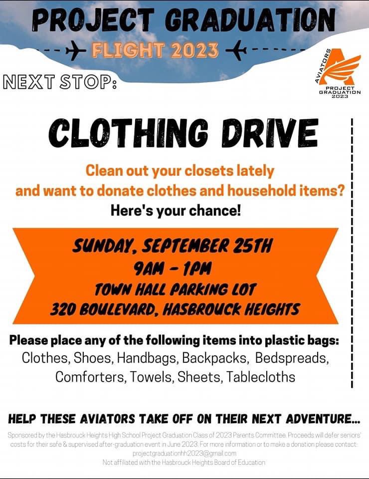 HHGreenTeam's tweet photo. A win-win! Clean out your closets and support a great cause!
PROJECT GRADUATION CLOTHING DRIVE
Sunday, September 25th
9am-1pm
See flyer for details.
#reducereuserecycle #reuse #reduce #clothingdrive #hasbrouckheights #hasbrouckheightsnj #projectgraduation #projectgraduation2023 https://t.co/0f5oT4wBsM