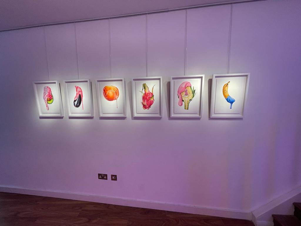 JessExcell's tweet photo. Absolutely in awe of @GabriellaAnouk #SlimeSeries exhibition at @CamImageGallery - ‘intricately detailed and expressive drawings’. I am in love with ‘Peachy’ 🍑 #londonartscene #camdentown https://t.co/VFgfBwYkcf