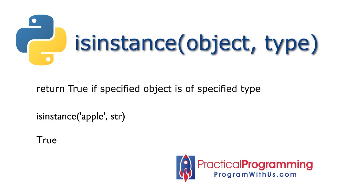 artyudin_nyc's tweet photo. Function isinstance() 
return True if specified object is of specified type 

#Python, #DataScience, #MachineLearning, #programwithus, #pythonlearning https://t.co/yEpkJRbcSd