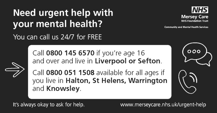 Mersey_Care's tweet photo. Struggling and need help in a #MentalHealth #crisis? 

If you are struggling with #bereavement, #grief, #stress, #anxiety or feeling like you can’t cope with day-to-day life, we are here for you 24/7 🖤

Contact us on one of the freephone numbers below ⬇

https://t.co/9dmbZzNp0c https://t.co/DU0okBhy07