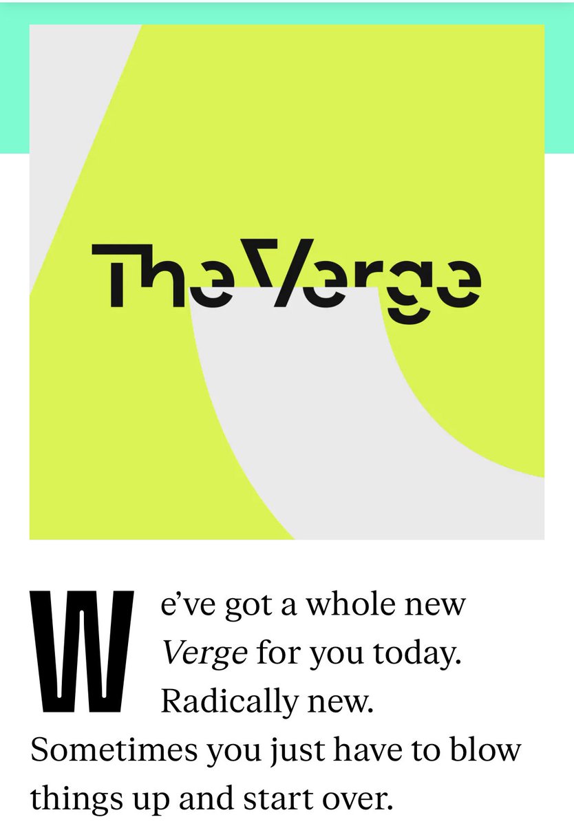 memplexx's tweet photo. Key learnings from the recent @verge web design relaunch

“Our goal in redesigning The Verge was actually to redesign the relationship we have with you, our beloved audience.” https://t.co/XyldfBg1rH