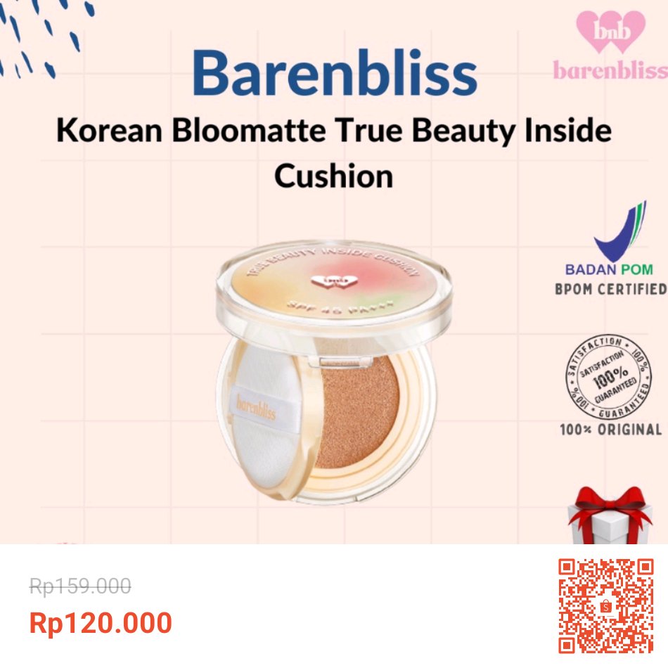 Temukan Barenbliss (BNB) Korean Bloomatte True Beauty Inside Cushion (24H Full Coverage) dengan potongan 25%! Hanya Rp120.000. Dapatkan segera di Shopee! shope.ee/3KpLTcajKM?sha… #ShopeeID