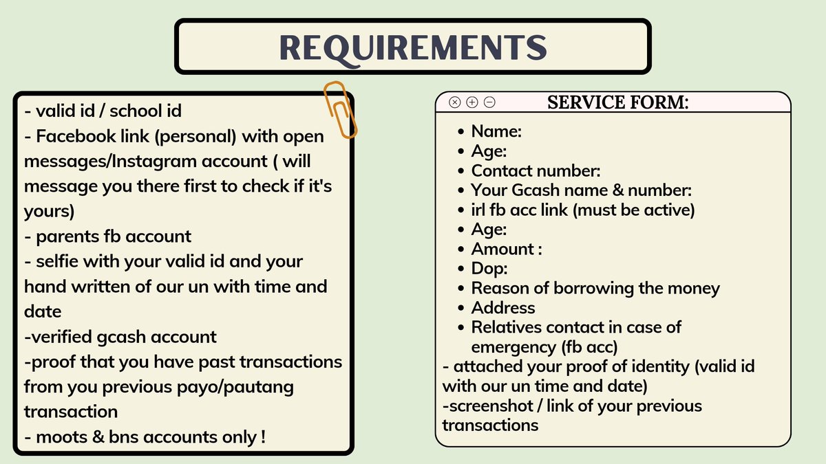 1104basket's tweet photo. [ pautang service ! ☺︎ ] open #liah_lends

Batch 10 : 3 days dop for new 
ꊞ 1500 max ( old clients )
ꊞ 700 max ( new clients )

slots: 3 = old ; 2 = new

no reply = no slots / wont transact. dm to inquire.
✴︎ selective
Read tcs before dming

🏷️ lf pahiram payo pautang https://t.co/tWqV0VenE7