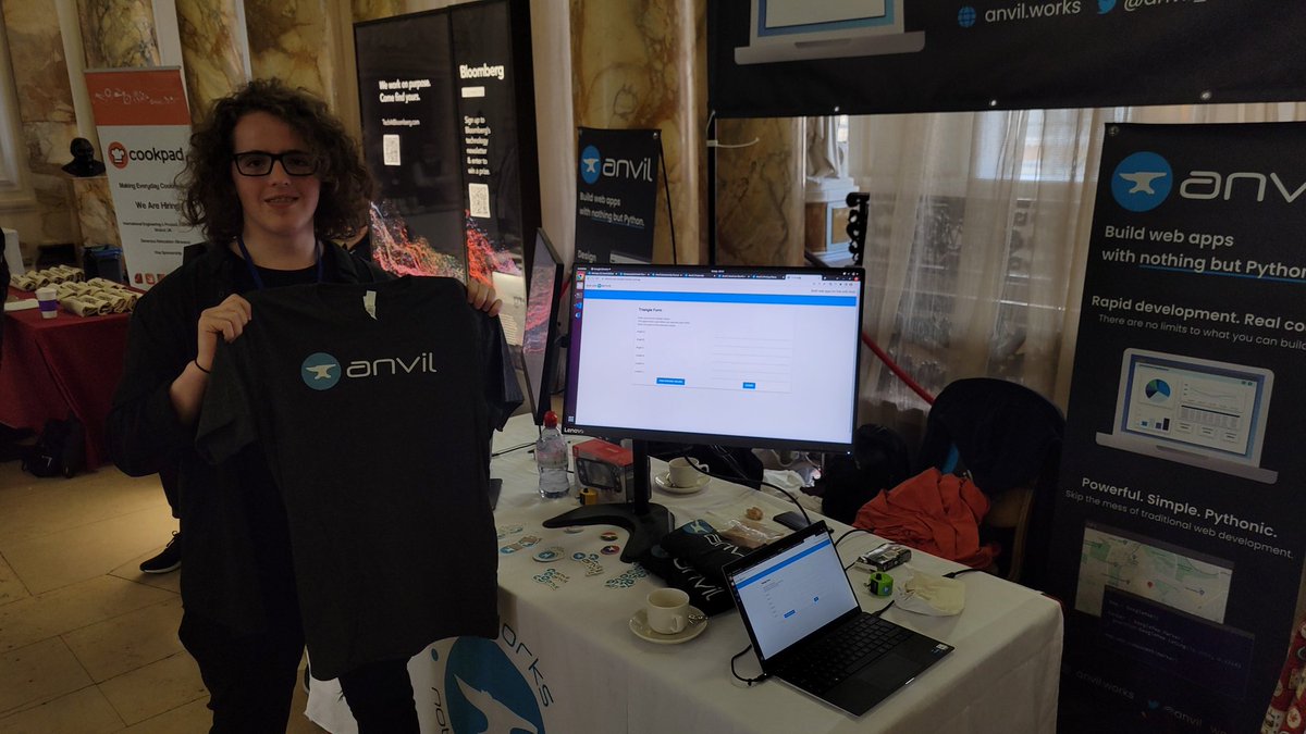 anvil_works's tweet photo. This morning's #PyConUK2022 coffee break yielded several new Anvil apps.
There's still time to build your own, get a T-shirt, and maybe win a Switch, so crack on! https://t.co/C2S6FY8lnD