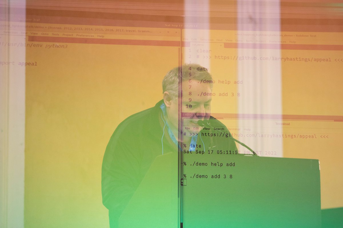 ben_nuttall's tweet image. I love this picture of Larry revealing Appeal #pyconuk