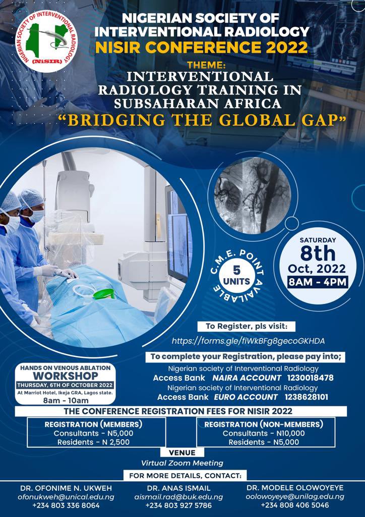 We are gearing up for the Nigerian society of interventional radiology meeting!!! You are a doctor with interest in IR, you do not want to miss this!!!