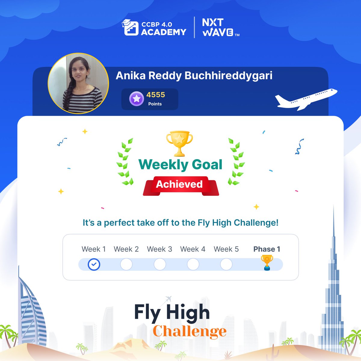AnikaReddy10's tweet photo. I'm glad to showcase my progress as a part of fly high challenge
Achieved my first weekly goal https://t.co/QDpGcMD8sC
