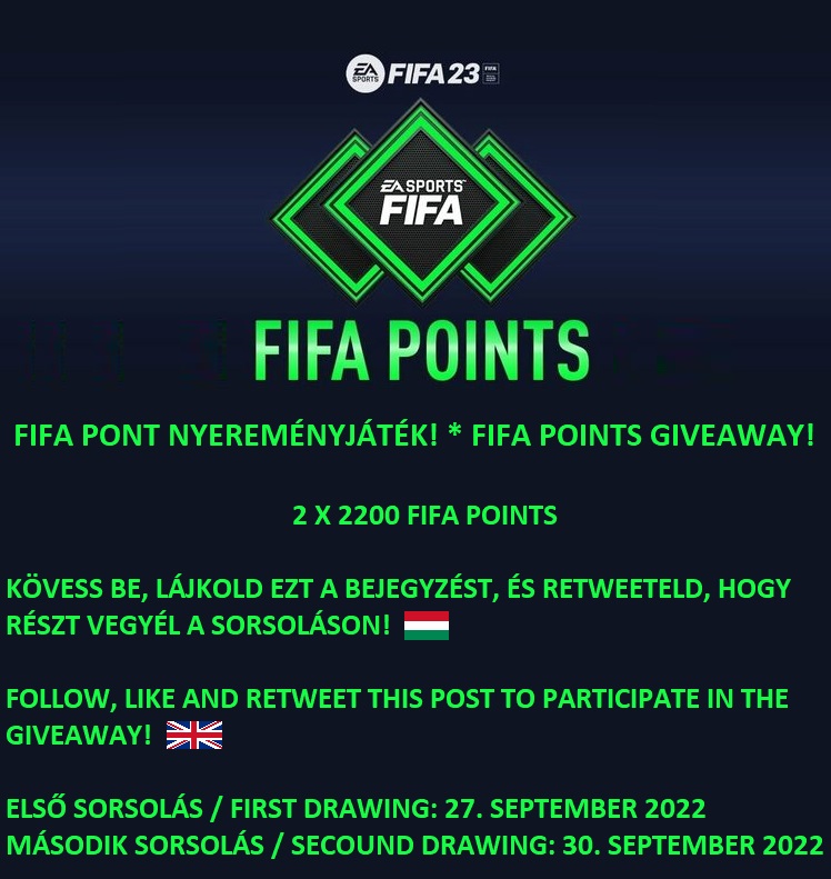 🚨FIFA PONT NYEREMÉNYJÁTÉK! 🎁
🚨FIFA POINTS GIVEAWAY! 🎁

🇭🇺 Kövess be engem, lájkold ezt a bejegyzést és retweeteld, hogy részt vegyél a sorsoláson! 😉

🇬🇧 Follow me, like this post and retweet it to enter the draw! 😉

#fifa23 #fifapoints