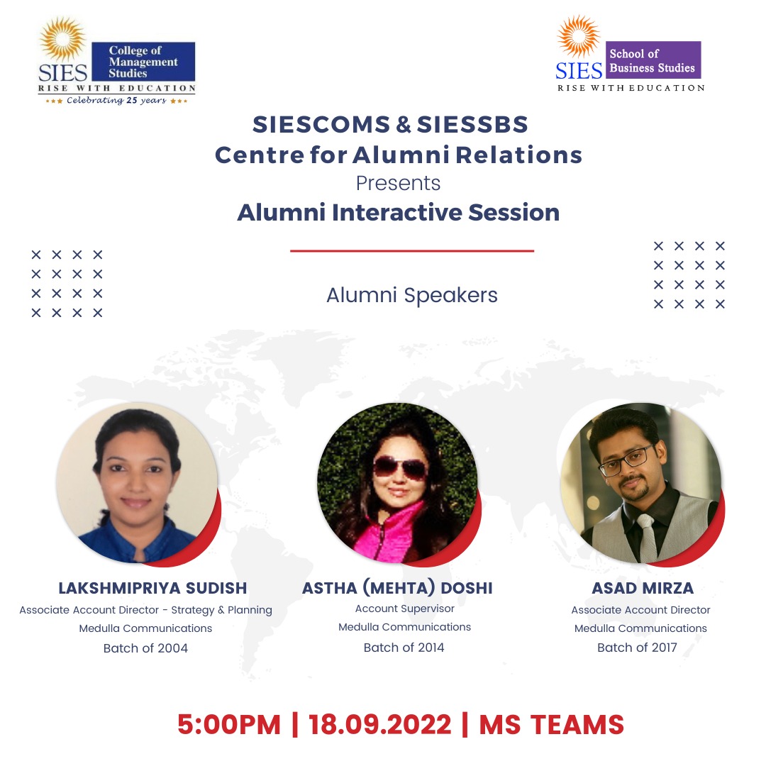 SiescomsNerul's tweet photo. We are pleased to have our alumni from the industry to share their experience and insights with our students to prepare them for their Campus to Corporate journey

Do join us for this enriching session on 18th September, 2022 from 5 pm IST onwards on MS Teams.

#SIESCOMS #SIESSBS https://t.co/8ITZpbMR16