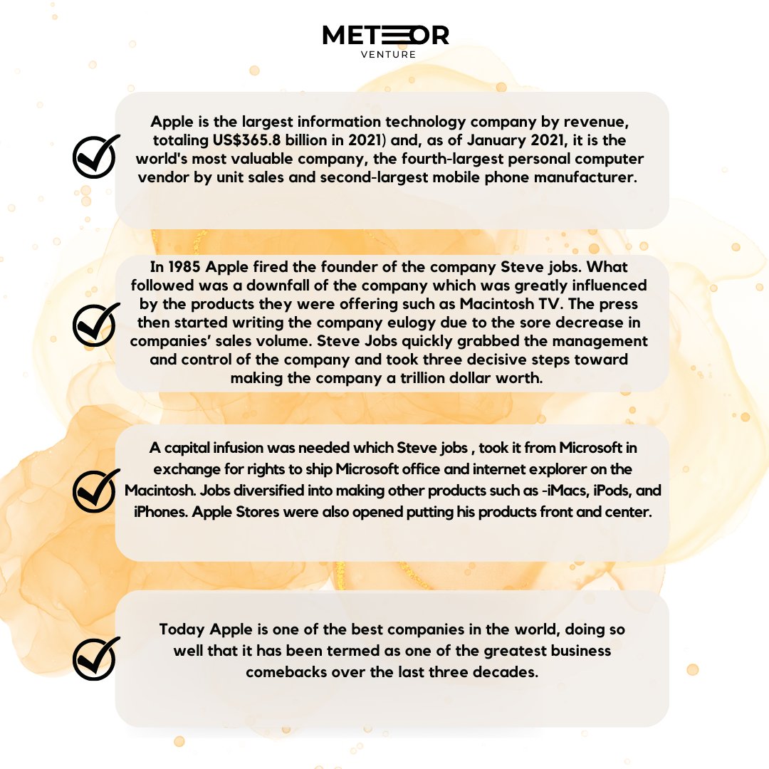 Let’s get insights of the largest information technology company by revenue &amp; what has been termed as one of the greatest business comebacks over the last three decades. What if they wouldn’t have hired Steve Jobs back?
#sucessfullstartups #stevejobs #apple #innovation