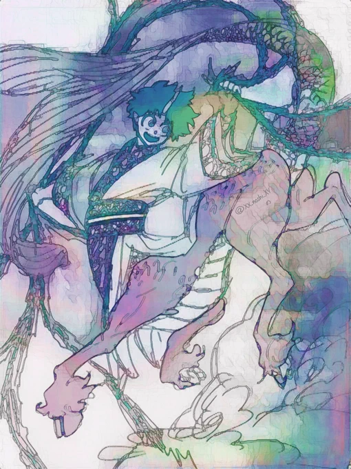 自動彩色ってすごいな〜!と過去自分で描いた線画の絵を使って遊んでる。 