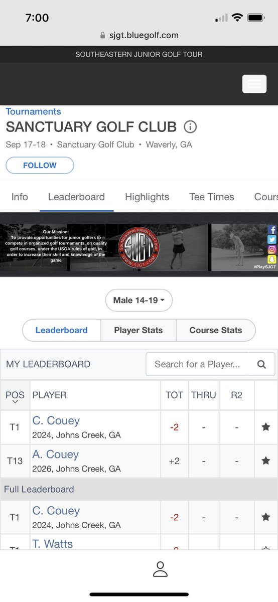WilliamReedGolf's tweet photo. Good luck today Couey Boys. @SJGT https://t.co/qYaGPoUpqq
