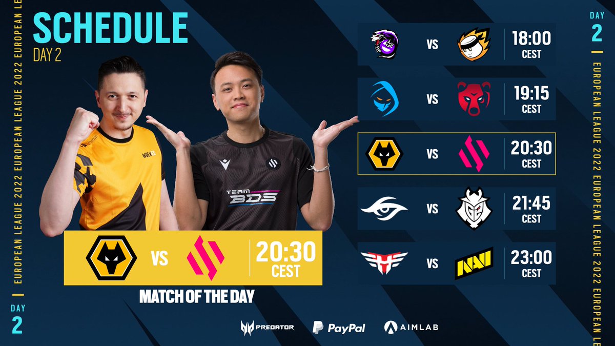 Missed us? #R6EUL returns tomorrow with playday #2!

Outsiders vs. <a href="/MNMGaming/">MNM Gaming</a> 
<a href="/Rogue/">Rogue Fashion</a> vs. <a href="/TT9Esports/">TT9</a> 
<a href="/WolvesEsports/">Wolves Esports</a> vs. <a href="/TeamBDS/">Team BDS</a> 
<a href="/teamsecret/">Team Secret</a> vs. <a href="/G2esports/">G2 Esports</a> 
<a href="/heroicgg/">HEROIC</a> vs. <a href="/natusvincere/">NAVI</a> 

See you at 18:00 CEST! 👋