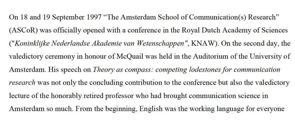 Today is a special day 🤩 In September 1997, The Amsterdam School of Communications Research ASCoR was launched at <a href="/UvA_Amsterdam/">UvA Amsterdam</a>.

So we are celebrating 25 Years of <a href="/UvA_ASCoR/">ASCoR | @UvA_ASCoR@akademienl.social</a> this month 🎉

On September 18 and 19, 1997 an official opening conference was held <a href="/_knaw/">Koninklijke Nederlandse Akademie van Wetenschappen</a>.

🧵[1/5]