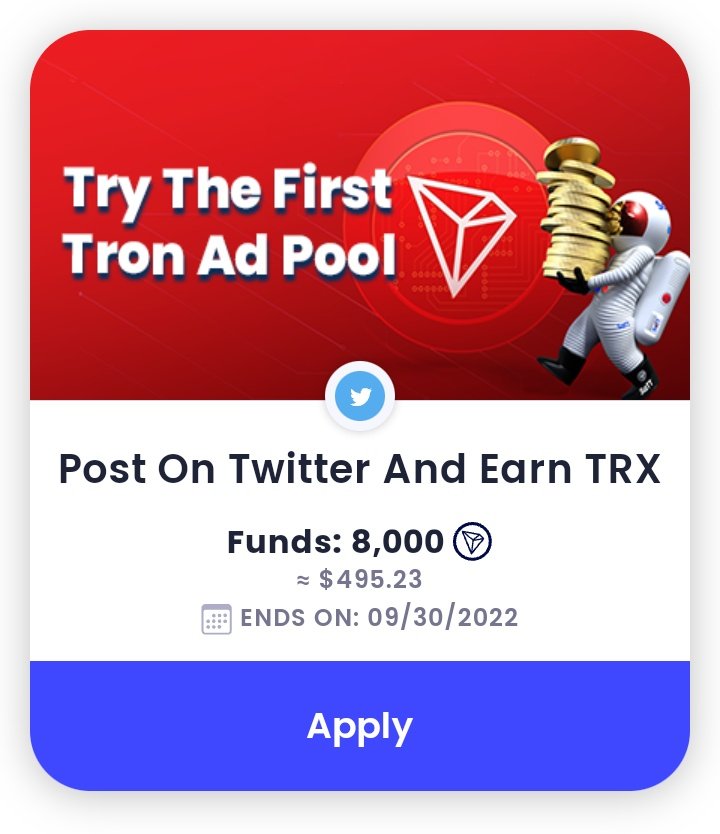 Syed_VIP07's tweet photo. The first ever Ad - pool of #TRX and #BTT by @SaTT_Token 🤩
Simple task to earn by just tweeting
Find the link below 👇
https://t.co/PbbrO9u2K8
#AdPool #TRX #TRON
Follow @SaTT_Token & @trondao on Twitter 🤗
Check out guys @deba215 @RiyaNaz7 @OnscoloAdjei @palak_agarwal09 https://t.co/lZUQqiUWiz