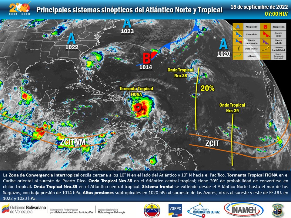INAMEH's tweet photo. #18Sep #INAMEHInforma Principales sistemas sinópticos del Atlántico Norte y Tropical #FelizDomingo https://t.co/rTp6RDZKAb
