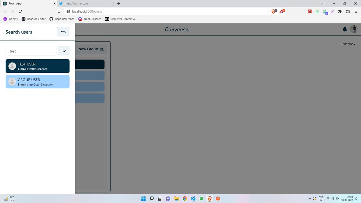 imrushabhdave's tweet photo. Day-92 to 95 of #100DaysOfCode 

created the UI for my MERN stack chat app using chakra UI. https://t.co/8DoUHWLPVl