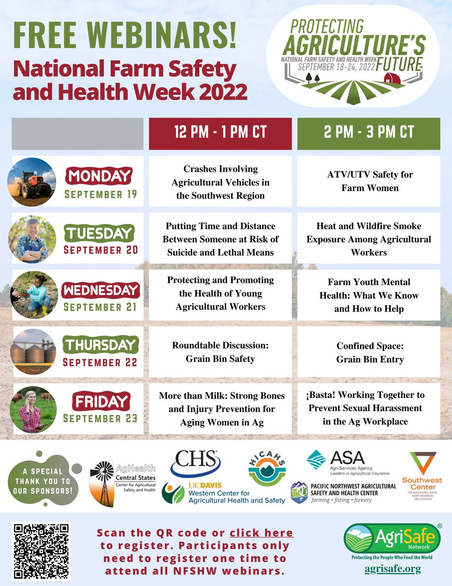 MNFarmBureau's tweet photo. This week is National Farm Safety and Health Week. Join the movement and spread the word to help “Protect the Future of Agriculture!” Throughout the week, there will be a variety of free webinars. To register for any of the 10 sessions, visit https://t.co/ALXfDn9Bcy. https://t.co/SjMHRO9KUr
