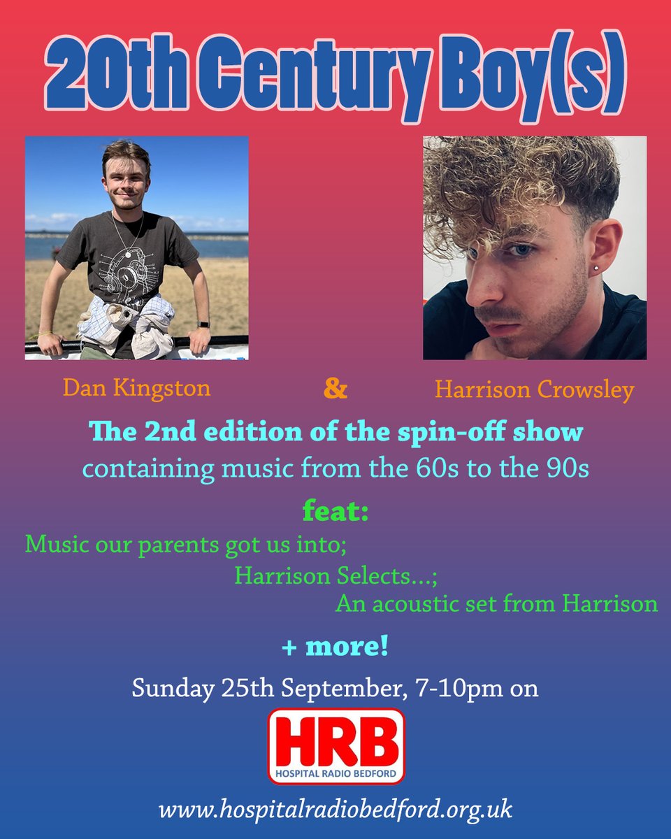 hrbedford's tweet photo. In 7 days, @MusicManDan2000 &amp; @harrisonjc00 will be back with a new edition of #20thCenturyBoys!

Feat:
• MORE music their parents got them into
• Harrison Selects…
• An acoustic set from Harrison
+ more!

Tune in on Sunday (25th September) from 7pm on https://t.co/lo4l3LVLbC https://t.co/HcK0fqSPlo