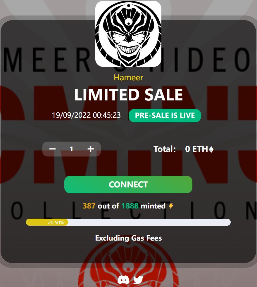 🥳we provide 555 whitelists that can be minted for free Mint

🔗Mint only at our Official Website  below👆 (click to open)

 🚀Quick Minting if you are mentioned by us (only 555 NFTs on Twitter members)

📢Act quick, limited supply available.
hameerhideoutnft.xyz
