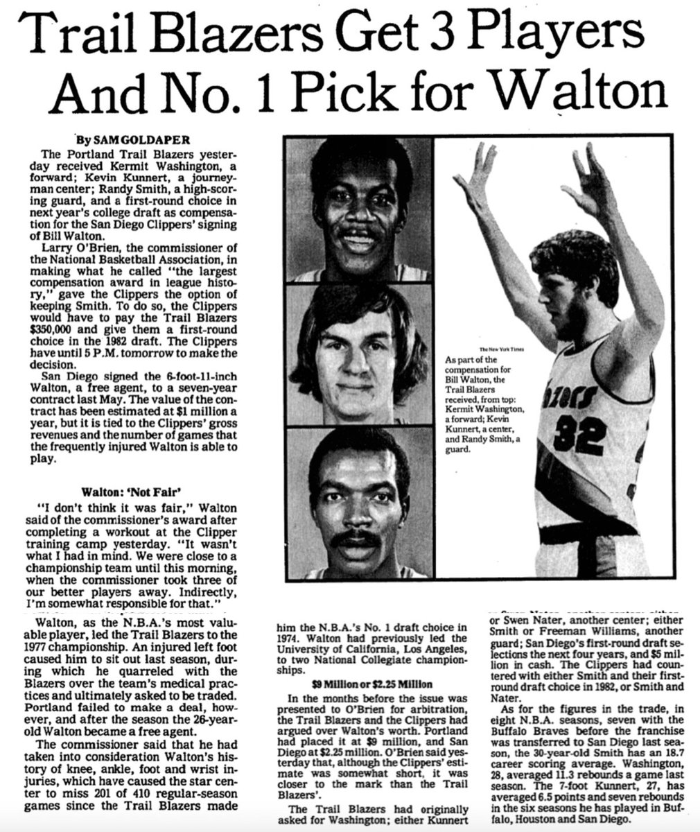 77Blazers's tweet photo. As well, @NBA commish told #Clippers they could send #RandySmith to @trailblazers or SD could keep Smith &amp; instead send $350K &amp; 1982 draft pick. 

A FA signing at the time had to be compensated or have a sign &amp; trade status. If no agreement could be met, the commish would decide https://t.co/tOb6FroBIf