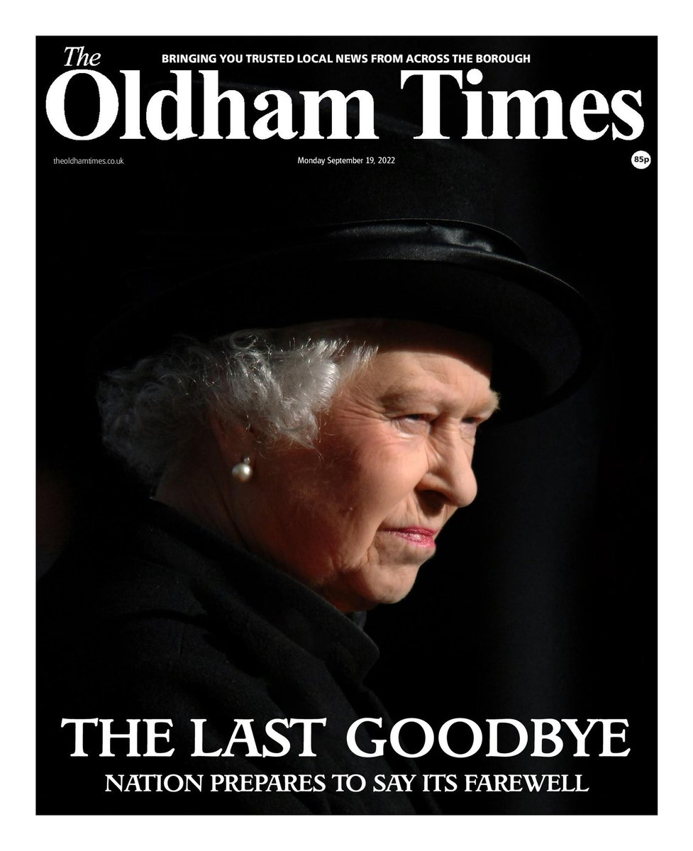 Monday’s <a href="/TheBoltonNews/">The Bolton News</a>, <a href="/LancsTelegraph/">Lancashire Telegraph</a> and <a href="/TheOldhamTimes/">The Oldham Times</a>, alongside other daily Newsquest titles, unite with matching fronts to pay tribute and bid farewell to Her Majesty Queen Elizabeth II.  

#TomorrowsPapersToday #TheQueen