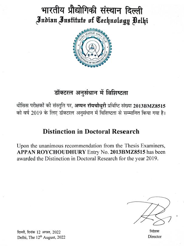 Appan Roychoudhury (@draroychoudhury) on Twitter photo Just came this morning: my PhD work has been awarded the Distinction in Doctoral Research for the year 2019 at IIT Delhi. Special thanks to my PhD supervisors Dr. Sandeep K. Jha, <a href="/SBasuIITD/">Suddhasatwa Basu</a> Just came this morning: my PhD work has been awarded the Distinction in Doctoral Research for the year 2019 at IIT Delhi. Special thanks to my PhD supervisors Dr. Sandeep K. Jha, <a href="/SBasuIITD/">Suddhasatwa Basu</a>
