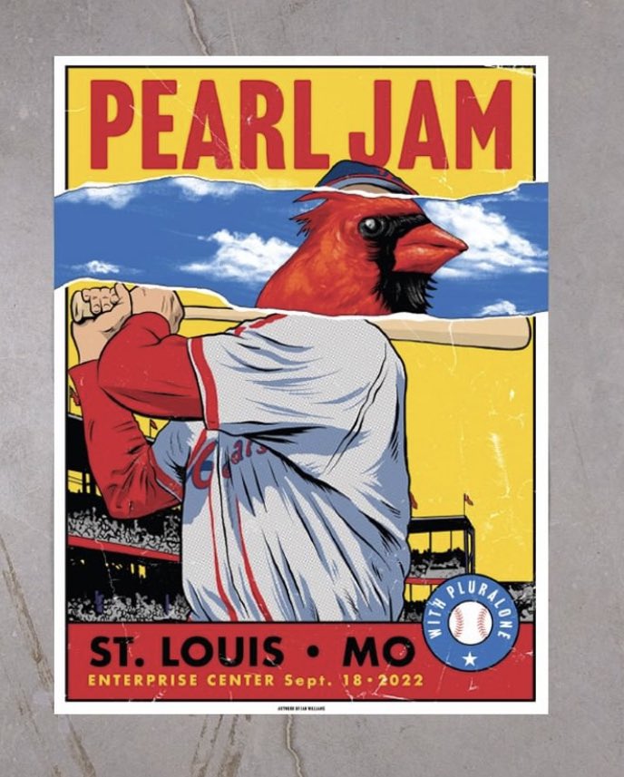 Derrick Goold on X: Gorgeous, pitch perfect designs for @PearlJam's visit  to St. Louis. Quite a doubleheader downtown today. Pujols afternoon. PJ  nightcap. #stlcards  / X