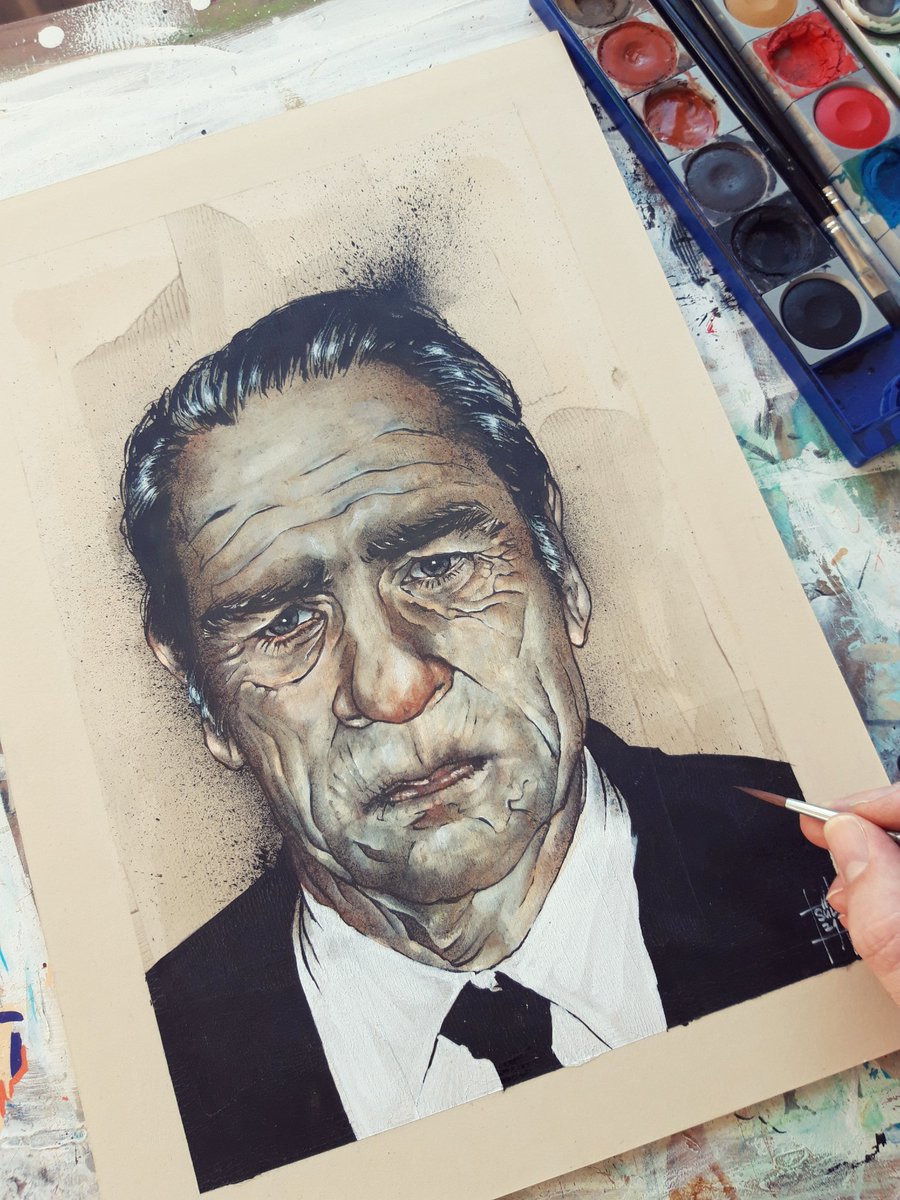 skunk_artworks's tweet photo. Ink, acrylic and gouache on paper mounted to MDF. 
#tommyleejones #portrait #penandink #pilotparallelpen #brushpen #inkdrawing #acrylicpainting #gouachepainting #traditionalart https://t.co/VW424YUXp9