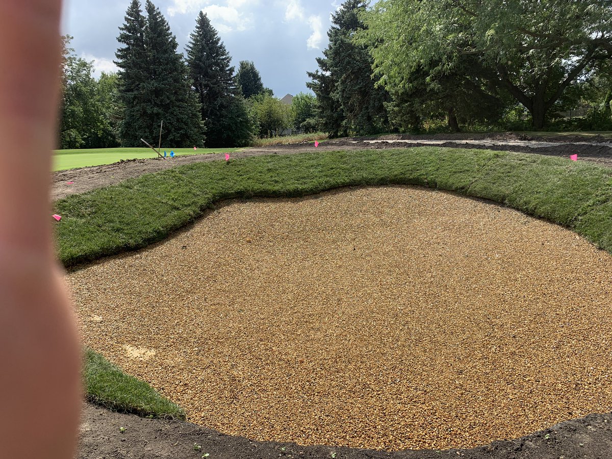 New wall on 12 tee/pond, better Billy’s continue to be worked on. Total of 12 out of 53 bunkers are completed. #3 tee boxes are seeded and fertilized. Lots of work to continue but the progress has been great!