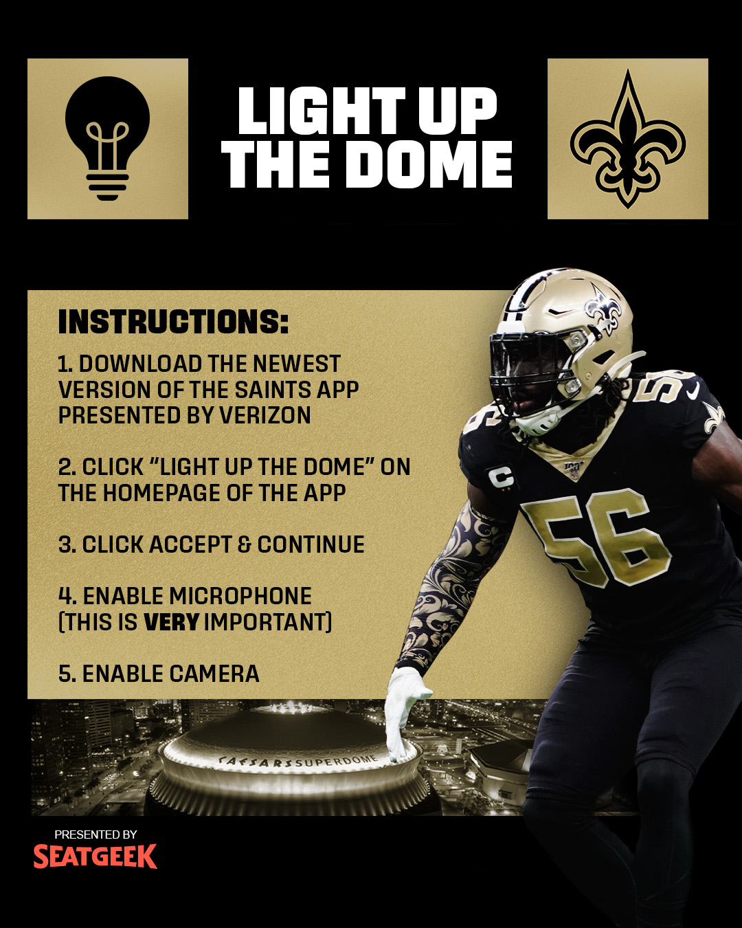 New Orleans Saints on X: 'It's time to ✨ LIGHT UP THE DOME