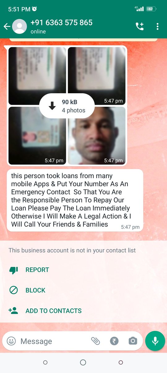 kavitapranay's tweet photo. @MumbaiPolice I am being harassed by below what's app business number, please let me know where I should  register a complaint? I blocked one number and they reached again from another number https://t.co/iNYfnbGTqf