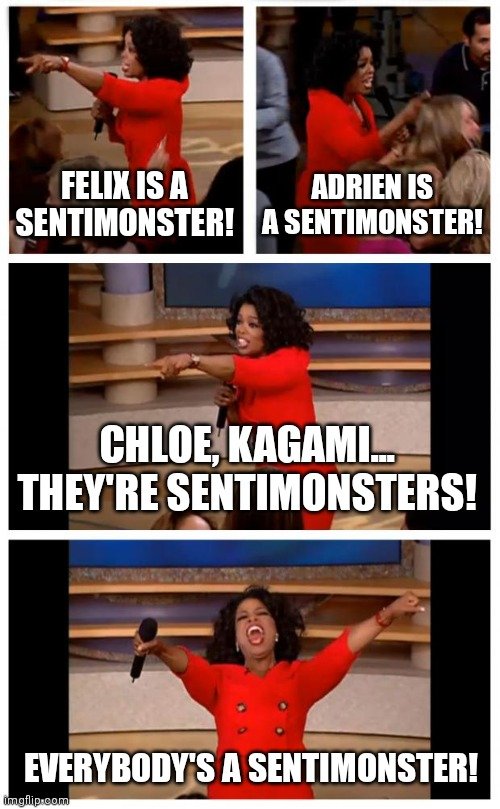 TheLadyNoire's tweet image. This is merely a joke, nobody has been confirmed a #Sentimonster yet! Who do you think is one tho? Since they've confirmed there are a few 👀

I have seen Tomoe, Audrey, Nathalie and even Gorilla called potential Sentis too 🤔

#MLBTwt #MiraculousLadybug #MiraculousSeason5