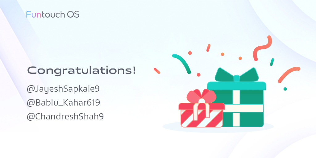 OriginOS_Global's tweet photo. 🥳Congratulations!
@JayeshSapkale9
@Bablu_Kahar619
@ChandreshShah9
😊If you don't win this time, don't worry.
😎There are many amazing contests in the near future! Stay tuned!
#vivo #FuntouchOS #BatterySaver #EasyTouchEasyFun https://t.co/lZIPHr9b3C