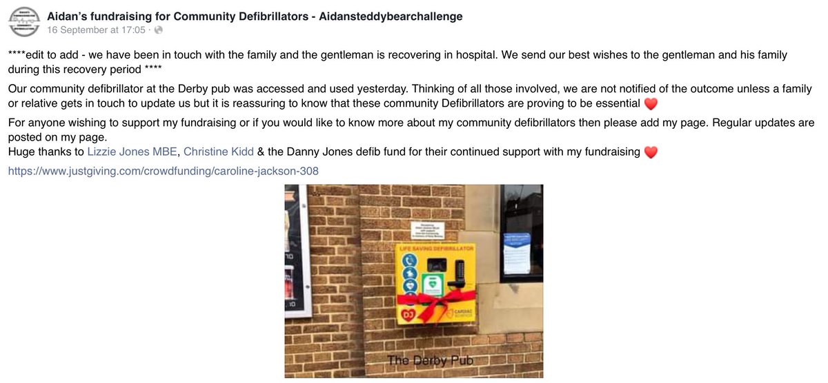 teddy_challenge's tweet photo. Donations and raffle prizes needed. I am currently fundraising for community defibrillator number 28 and the attached post shows just why they are vital in the community. @GranadaReports @BBCNWT  @NWAmbulance @DefibStoreLtd @ZOLLPublicSfty @Tesco @sainsburys @MorrisonsNews https://t.co/tXZi1sRxJW