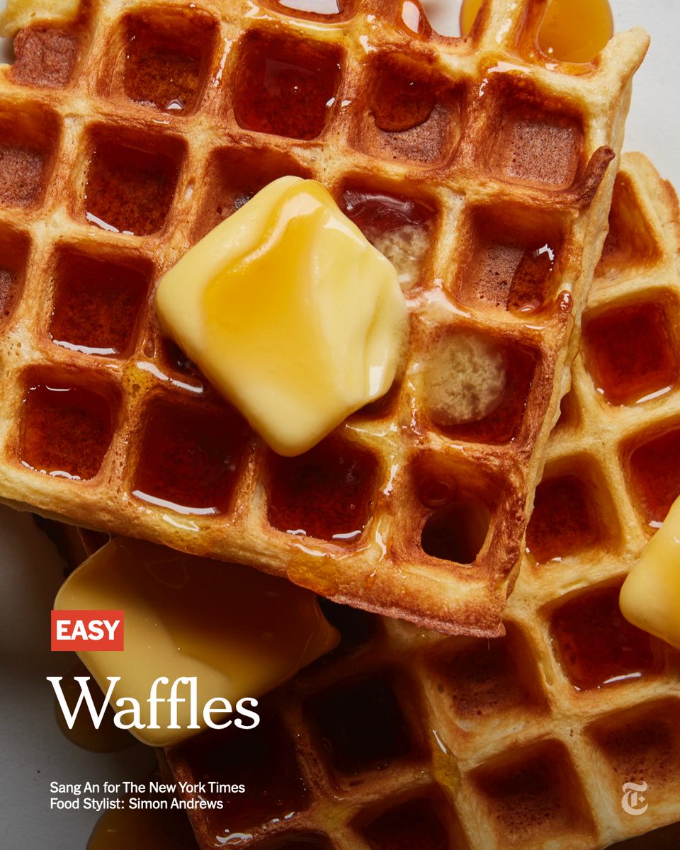 nytimes's tweet photo. These airy, delicate and crisp-edged waffles are so fabulous, yet so simple to throw together, they're destined to become part of your weekend breakfast routine. https://t.co/tlLn8axpjA https://t.co/fWv1QegWs8