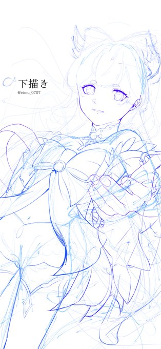 制作過程(下描き→線画→人物塗り) 