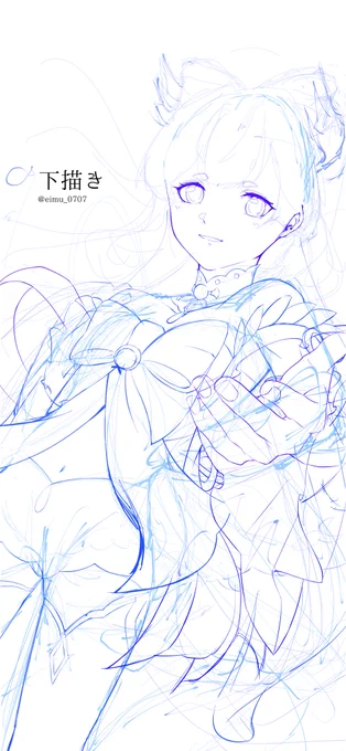 制作過程(下描き→線画→人物塗り) 