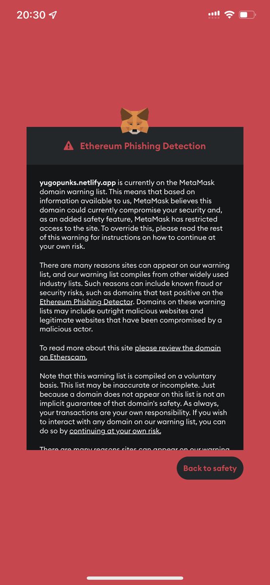 What can I say, simply, site is safe and secure, I’m not phishing anything/anyone, whole contract and minting dapp is made by <a href="/Hashlipsnft/">HashLips</a> and simply downloaded and deployed by me. Changing domain might fix this problem. I chose netifly simply because it’s free service.
