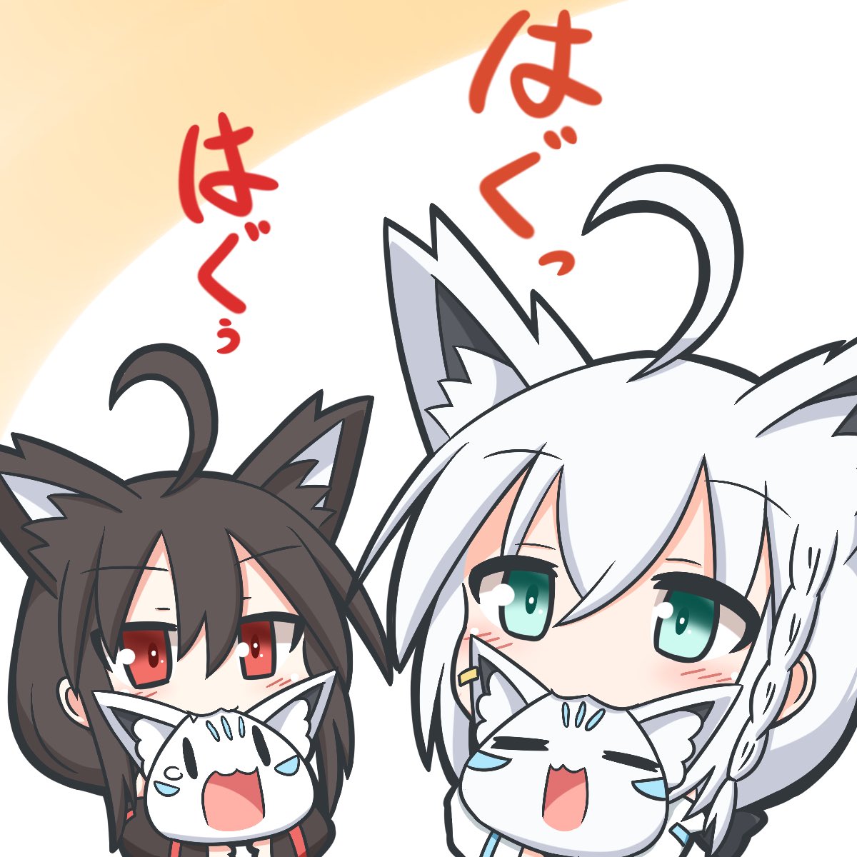 shirakami fubuki animal ears fox ears multiple girls ahoge 2girls white hair red eyes  illustration images