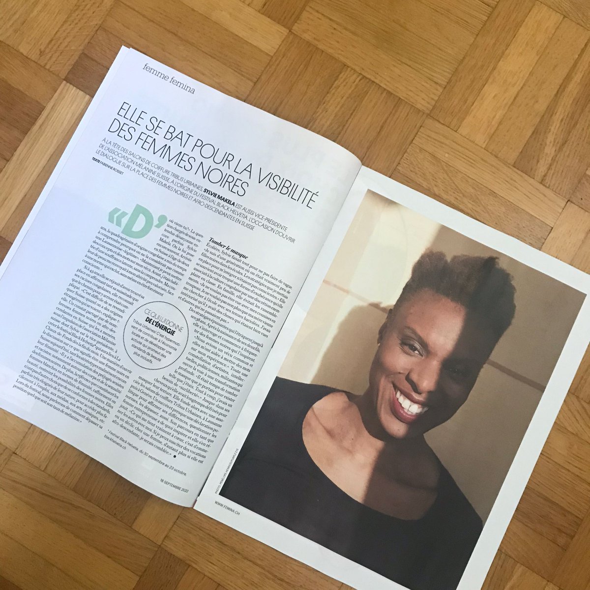 BlackHelvetia's tweet photo. Déjà lu ton @FeminaCh ce matin ? Un joli portrait de @sylviemakela et du Festival Black Helvetia qui met en lumière ce que signifie être une femme noire en #Suisse aujourd'hui🤗 
@TPRomand @LeTemps @RTSinfo @PayotLibraire #afrofeminisme #helvetia #feminisme @club44cdf @LaChauxVox https://t.co/5SqEbjvdcv