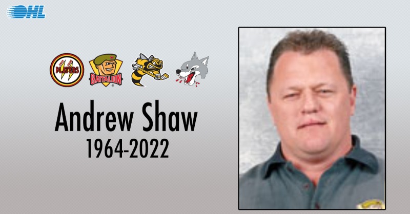 OHLHockey's tweet photo. The #OHL extends condolences to the family and friends of Andrew Shaw, who held scouting positions with the @Sudbury_Wolves, @StingHockey, @OHLBattalion and @AttackOHL over the course of his 30+ years in the game.