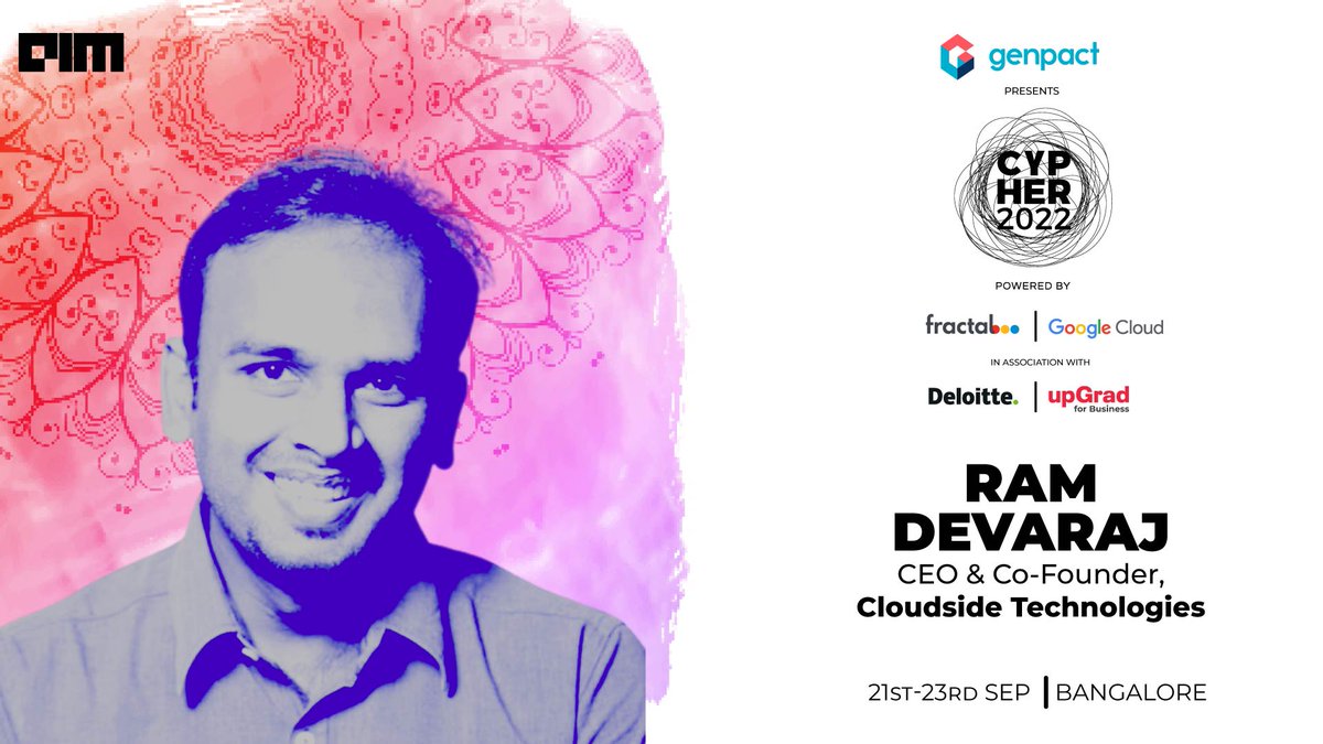Analyticsindiam's tweet photo. #MeetMeAtCypher | 21-23rd Sept | Bangalore
We are excited to share that Ram Devara, CEO &amp; Co-Founder at @thecloudside will be joining us for an engaging session at #Cypher2022.

Details - https://t.co/keXxYWRL40

#techleaders #Analytics #DataScience https://t.co/2eMaadmWea