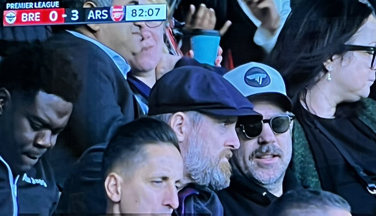 sunminkimes's tweet photo. Ted Lasso and Coach Beard are spotted in the stand making some notes at Brentford Stadium against Arsenal https://t.co/Md9qCjFdhs