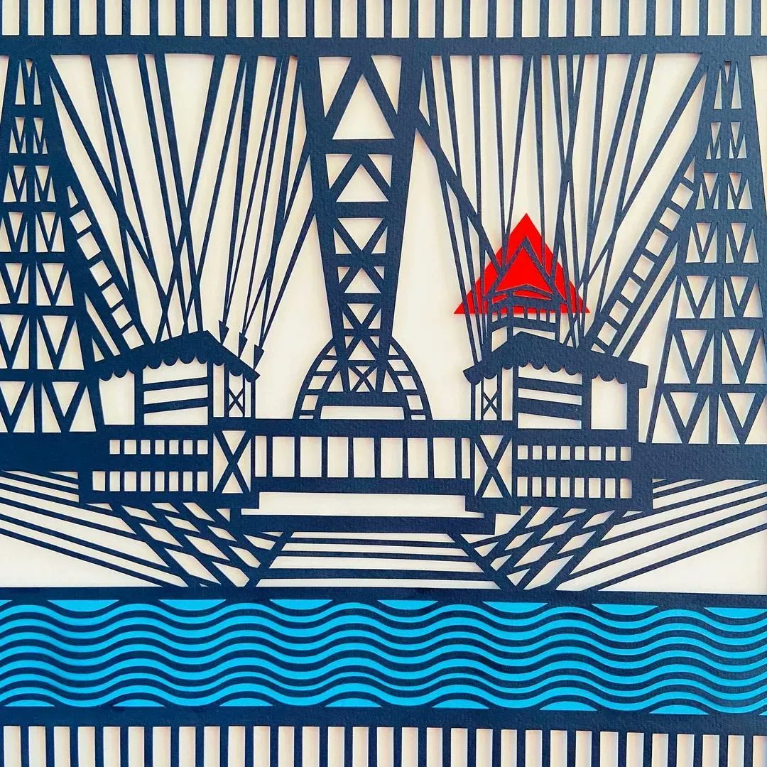 MakersWales's tweet photo. #TransporterBridge in #Newport by Caroline Rees,
Learn more about Carloine on our website, you can also buy her work online too! 
https://t.co/0gpyVmWrLf 
#craft #heritage #paper #papercut #papercutting #welshart #welshdesign #wales https://t.co/NOI3vksJib