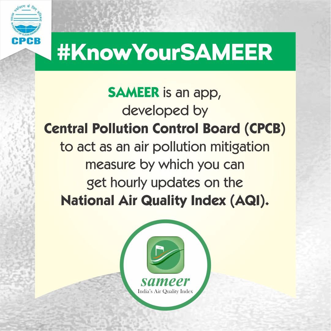 CPCB_OFFICIAL's tweet photo. #KnowYourSAMEER

SAMEER is an app, developed by Central Pollution Control Board (CPCB) to get hourly updates on the National Air Quality Index (AQI).

Download the app now!
#CPCB #PollutionFreeIndia #AQI #AirQualityIndex #Sameer @moefcc @DrGargava @byadavbjp @AshwiniKChoubey https://t.co/YjGi0cT7zw